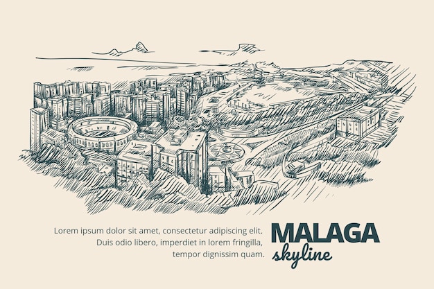 Skyline di malaga disegnato a mano creativo