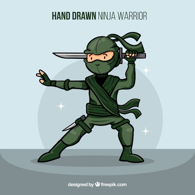 クリエイティブな手描きの忍者の戦士