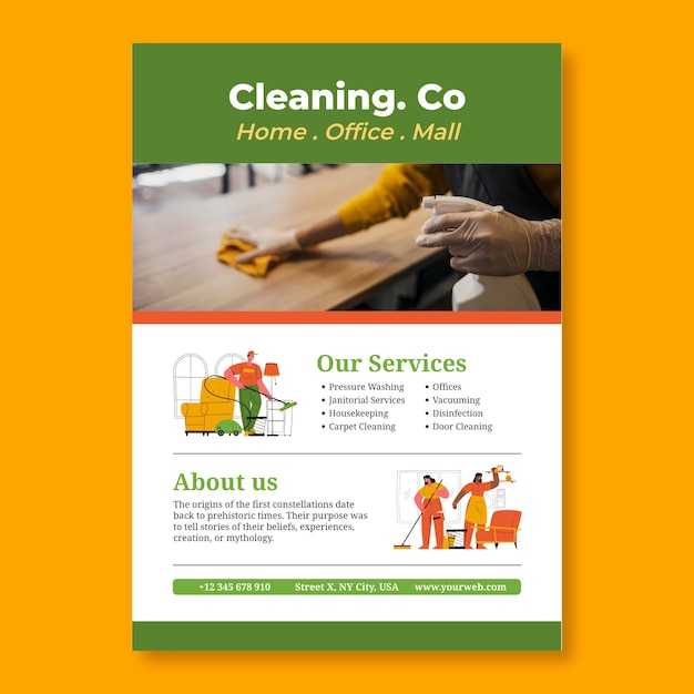 creative hand drawn professional cleaning co. poster template