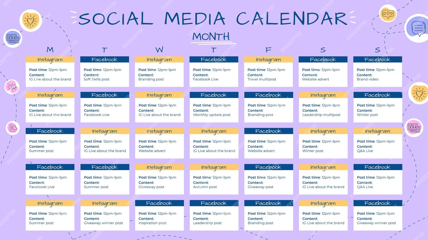 Free Vector | Creative hand drawn social media calendar template