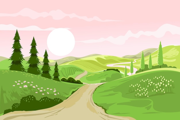 Free vector creative hand drawn spring landscape