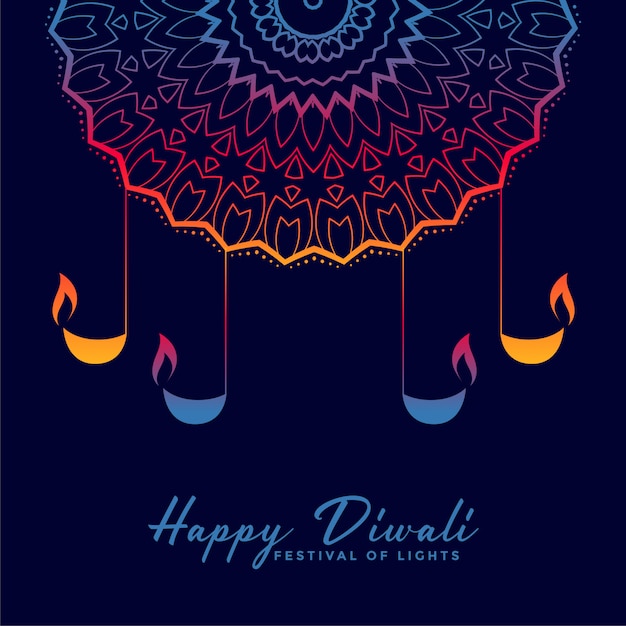 Vettore gratuito illustrazione decorativa di diya felice di diwali felice