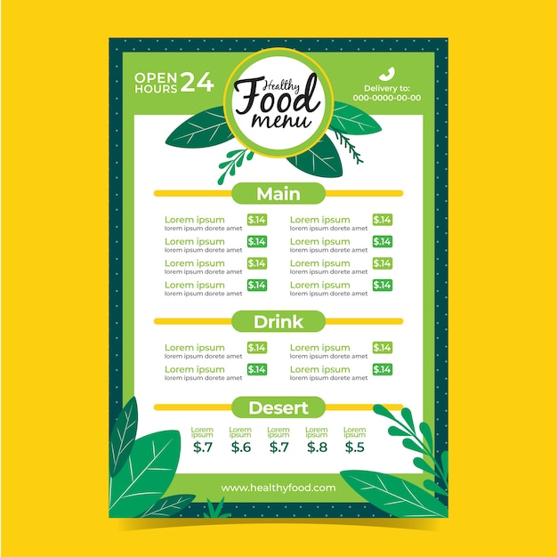 Free vector creative healthy food restaurant menu template