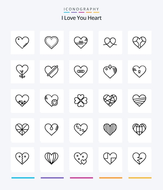 Free vector creative heart 25 outline icon pack such as favorite heart like wrapper love