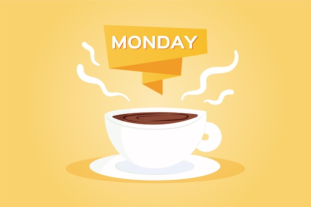 Creative hello monday background with cup of coffee