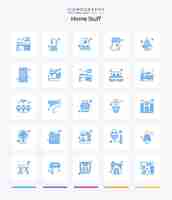 Free vector creative home stuff 25 blue icon pack such as fan cam refrigerator freezer