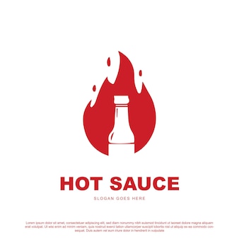Creative hot sauce logo design bottle sauce with fire vector illustration