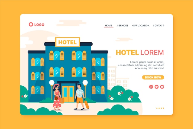 Pagina di destinazione dell'hotel creativa con illustrazione