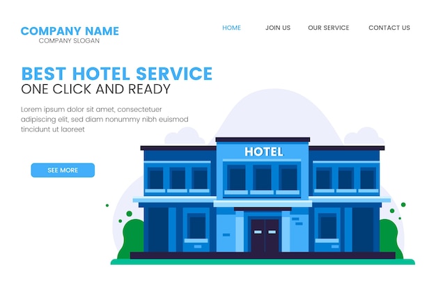 Vettore gratuito pagina di destinazione dell'hotel creativa con illustrazione