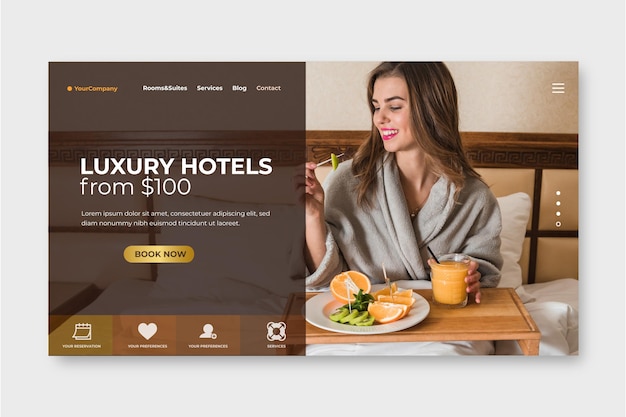 Creative hotel landing page with photo