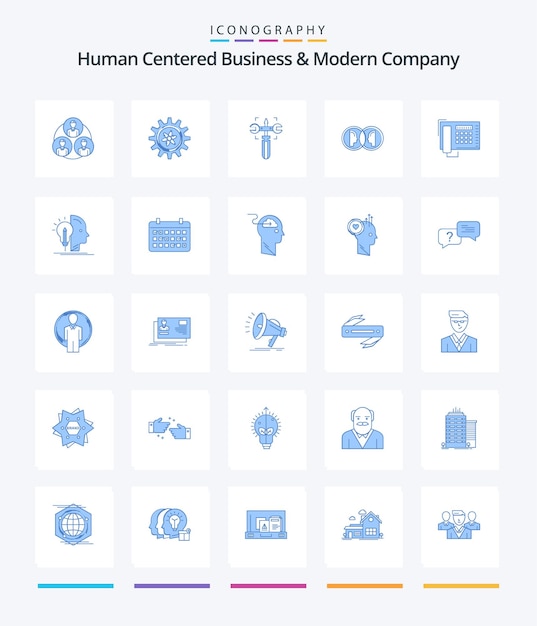 Vettore gratuito creative human centered business and modern company 25 pacchetto di icone blu come il duplicato del telefono che imposta la doppia moneta