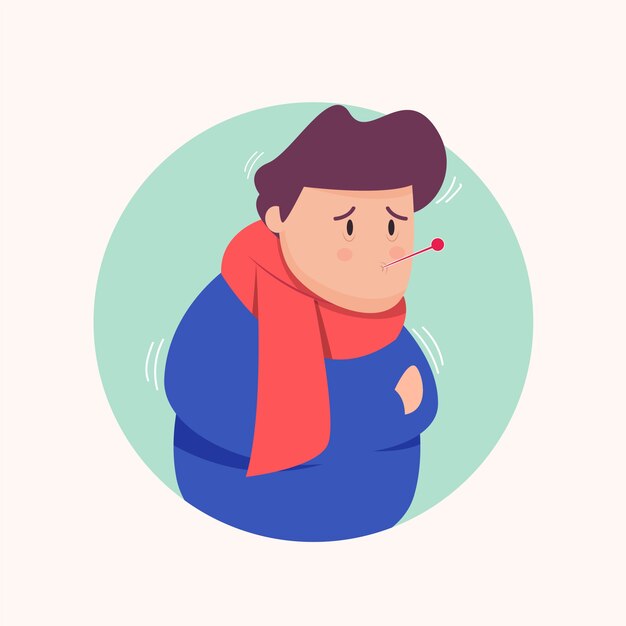 Creative illustration of boy with a cold