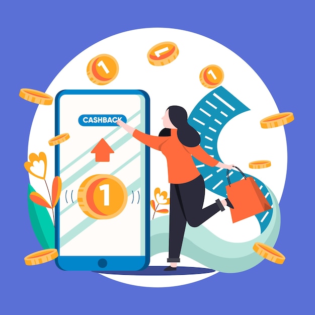 Creative illustration of cashback concept with phone