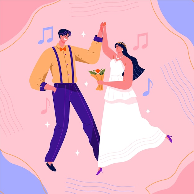 Бесплатное векторное изображение Творческая иллюстрация свадьбы пара