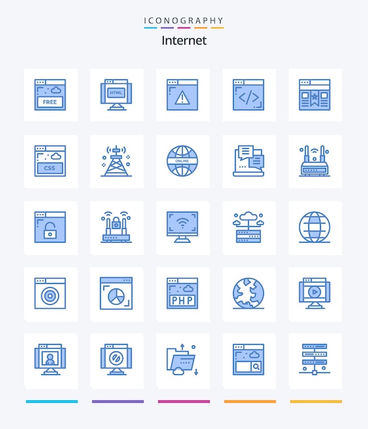 무료 벡터 creative internet 25 ui 북마크 인터넷 라인 코딩과 같은 파란색 아이콘 팩