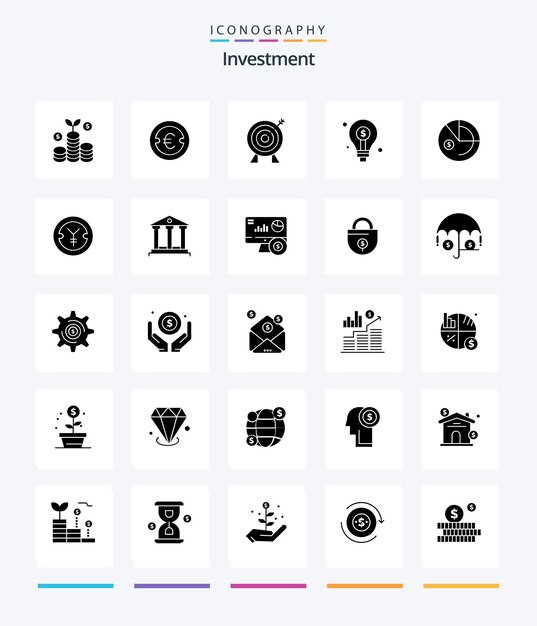 Creative Investment 25 Glyph Solid Black 아이콘 팩 분석 투자 대상 아이디어 전구와 같은