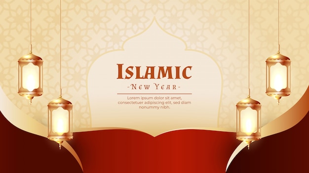 Креативный исламский новогодний дизайн с подвесными фонарями