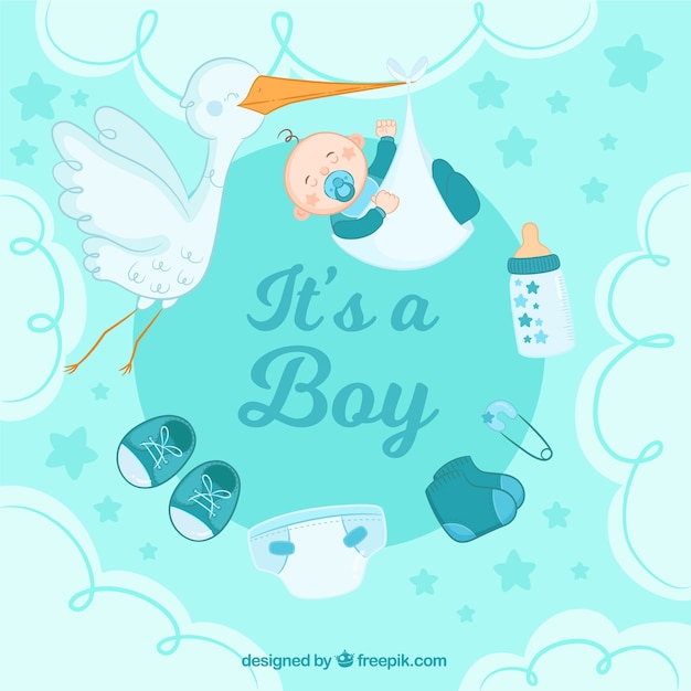 Free vector creative its a boy background with stork