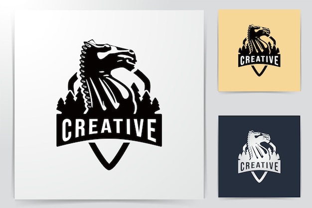 Креативный рыцарь-конь. шахматы с сосновым логотипом Идеи. Дизайн логотипа вдохновения. Шаблон векторные иллюстрации. Изолированные на белом фоне