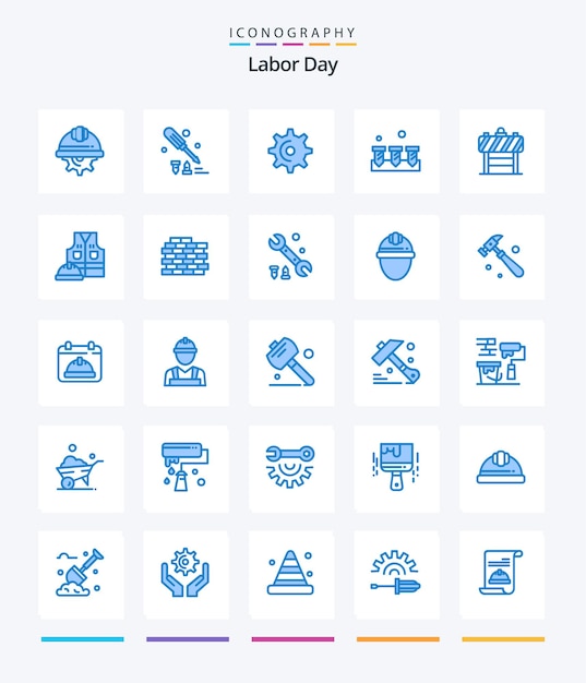 Creative labor day 25 blue icon pack such as sign equipment tool construction teeth