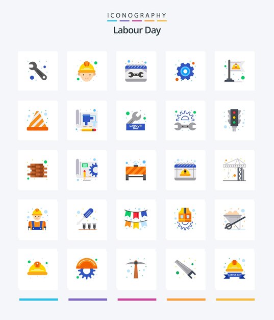 Творческий день труда 25 Плоский набор иконок, такой как рабочая коммунистическая рабочая экипировка