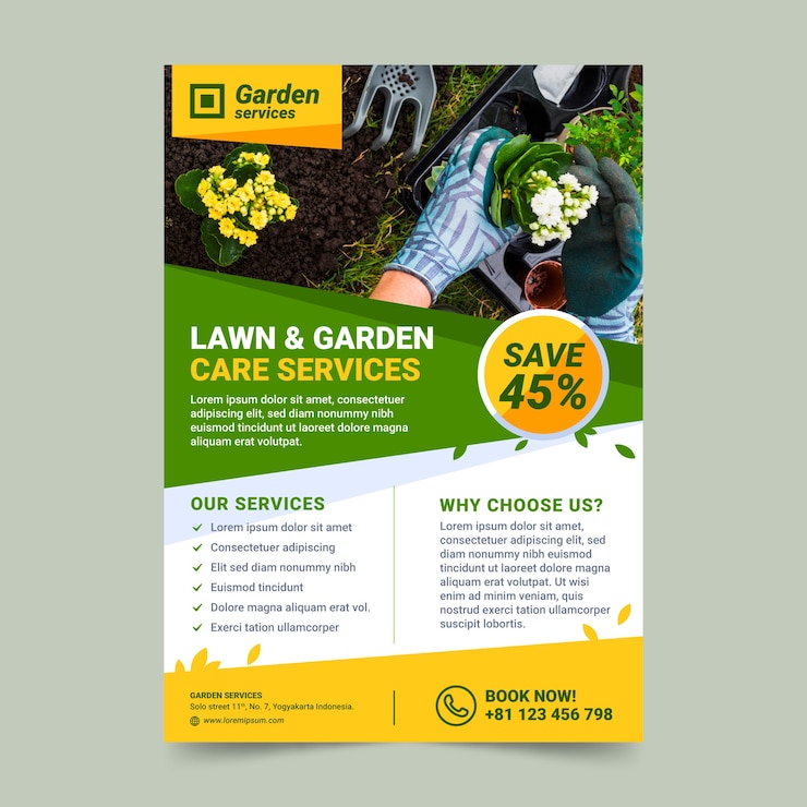 Free Vector creative lawn care flyer template
