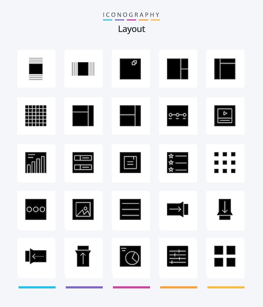 Creative Layout 25 Glyph Solid Black 아이콘 팩(예: 프로필 계정 단계 그래프 와이어프레임)