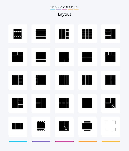 Vettore gratuito layout creativo 25 glyph pacchetto di icone nero solido come ruotare il layout di visualizzazione del layout massimizza