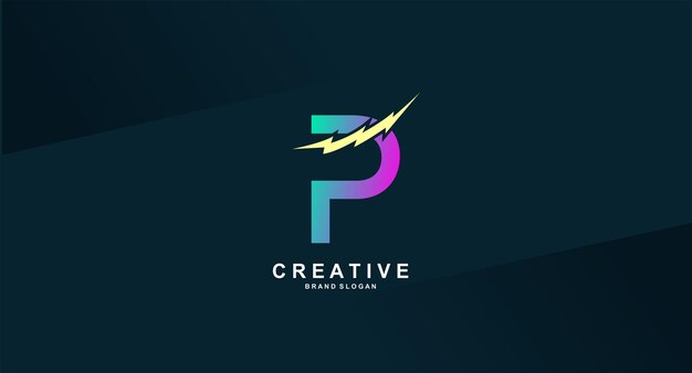 Creative letter p with a lightning bolt logo