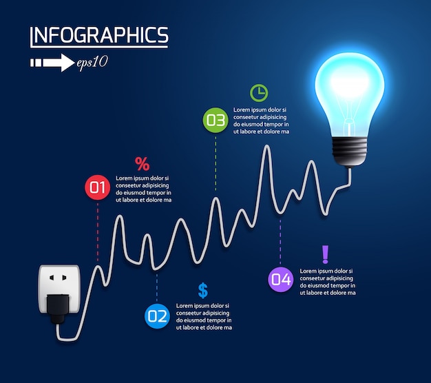 Creative light bulb growing chart graph