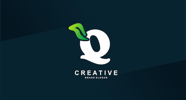 Creative logo with a green leaf and the letter q.
