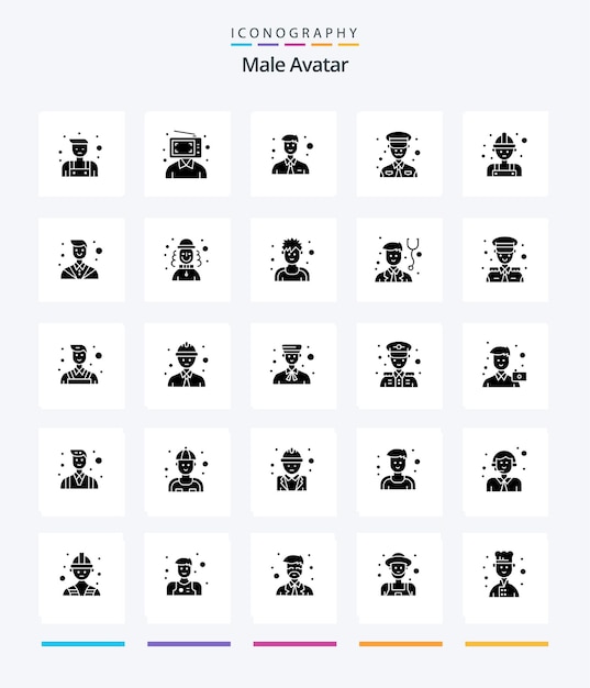 Free vector creative male avatar 25 glyph solid black icon pack such as worker labour business carpenter military