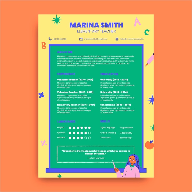 Free Vector creative marina elementary teacher resume