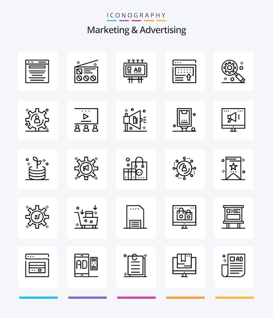 Creative Marketing And Advertising 25 OutLine icon pack Such As banner advertising news publicity marketing