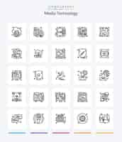 Vettore gratuito creative media technology 25 outline icon pack come guarder play cell ui grid