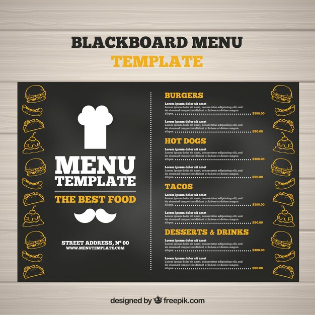 Creative menu template in chalkboard style