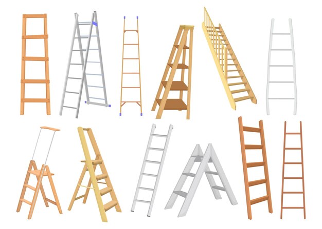 Creative metal and wooden ladders flat set