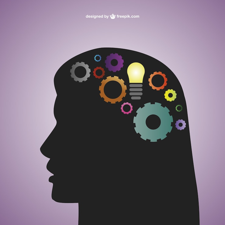 Free Vector creative mind with a bulb and gears in her head