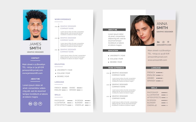 Vettore gratuito modelli di cv minimalisti creativi