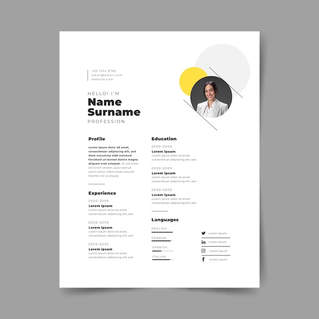 Vettore gratuito modelli di cv minimalisti creativi