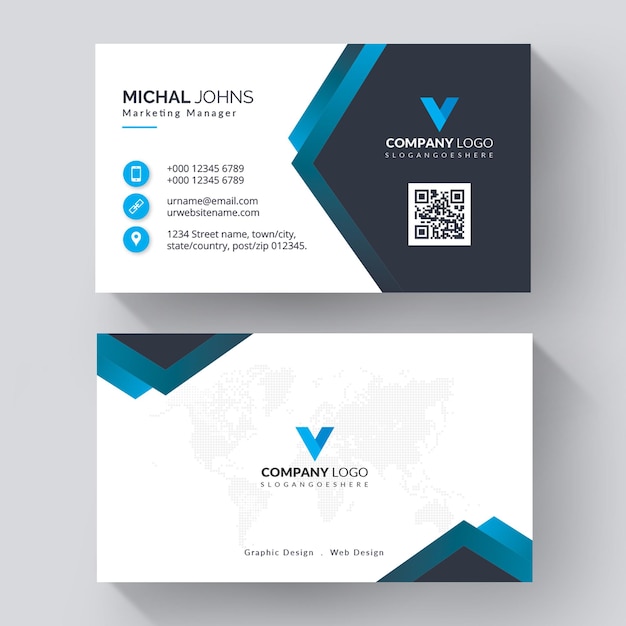 Free vector creative modern business card template with black and blue details