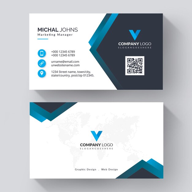 Creative modern business card template with black and blue details