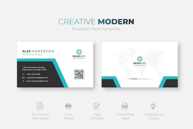 Creative Modern Business Card Template with blue and black details