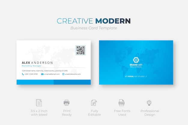 Free vector creative modern business card template with blue details