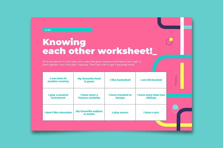 Free Vector creative modern high school ice breaker worksheet