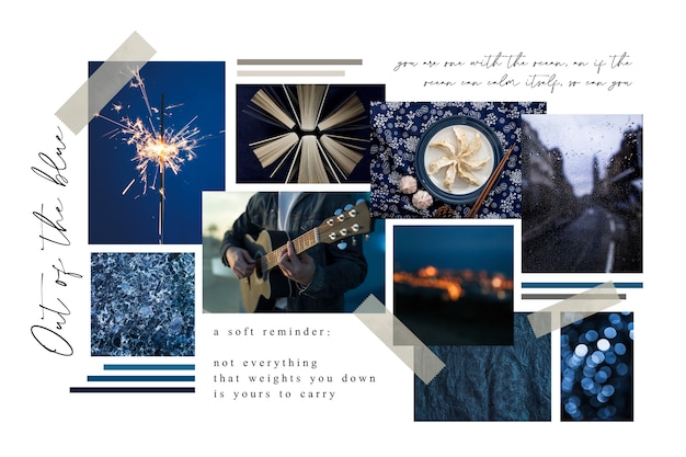 Free vector creative mood board in midnight blue