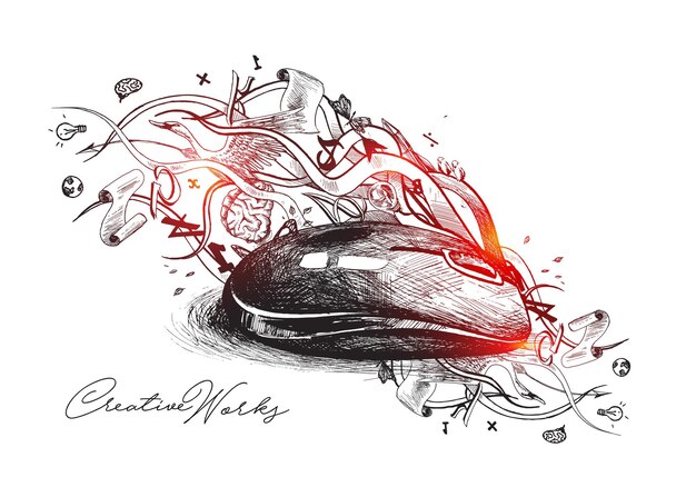 Creative mouse design illustration concept for creative work Hand Drawn Sketch Vector illustration