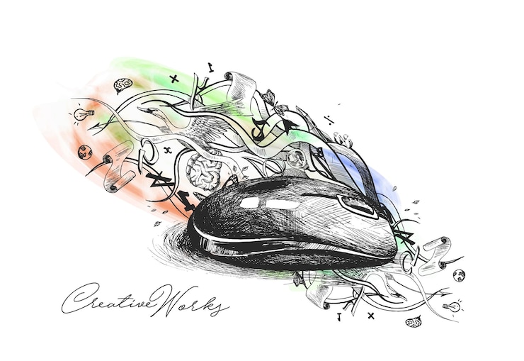 Free Vector creative mouse design illustration concept for creative work hand drawn sketch vector illustration