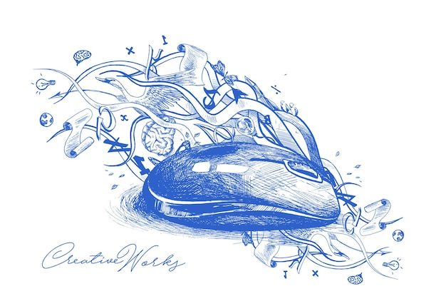 Креативная концепция дизайна мыши для творческой работы Ручной рисунок векторной иллюстрации