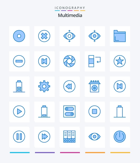 Free vector creative multimedia 25 blue icon pack such as arrow remove view multimedia delete